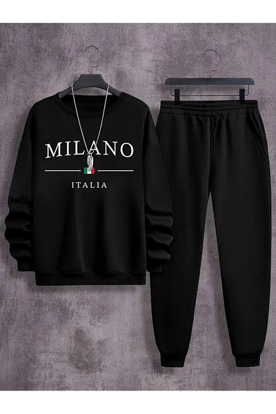 LAND MODA Milan English Printed Long Pants and Sweatshirt Set