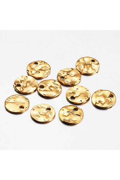 Choice 8mm-10pcs Gold color 10pcs Stainless Steel Round Hammered Charms Pendant for Jewelry Making DIY