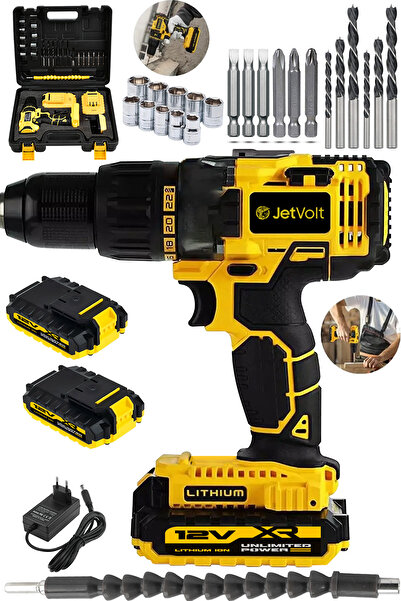 JetVolt 12v 1.5ah Metal Şanzıman Çift Akülü Bakır Sargı 24 Parça Şarjlı Matka...