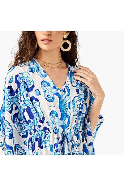 FAV Printed Kaftan Cover Up with Tie-Up and V-neck