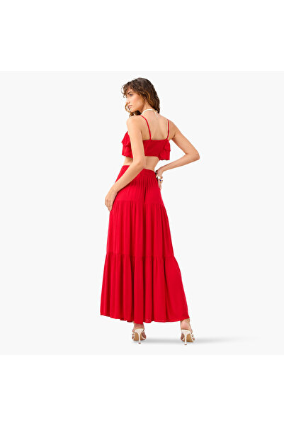 FAV Ruffle Detail Sleeveless Beach Top And Tiered Skirt Set