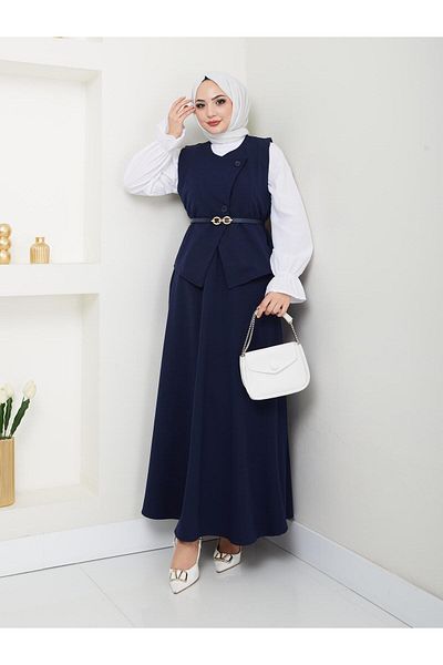 Moda Krash Cross Vest with Belt. Skirt Suit