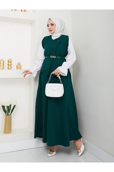 Moda Krash Cross Vest with Belt. Skirt Suit
