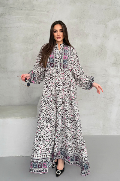 ASEDE Φόρεμα 100% Viscose Bohemian Alaçatı Φόρεμα με κουμπιά εμπριμέ βισκόζη Κατάλληλο για Φόρεμα Χιτζάμπ