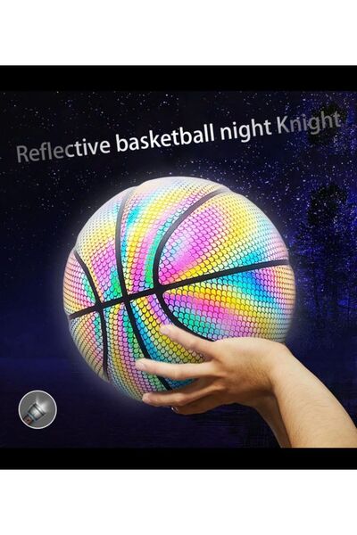Bayırtech Renkli Holografik Yansıtıcı Basketbol Topu Pu Orijinal Deri - 640 gram Pompa Hediyeli