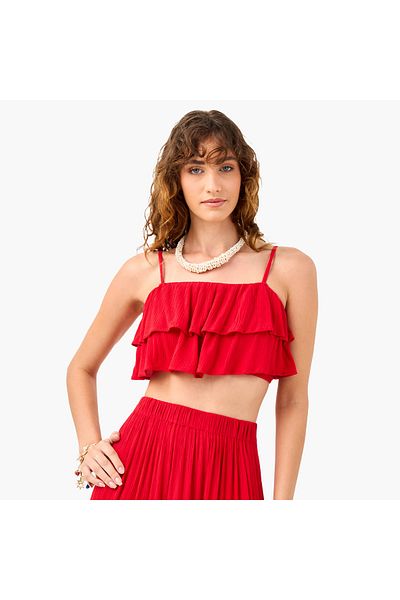 FAV Ruffle Detail Sleeveless Beach Top And Tiered Skirt Set