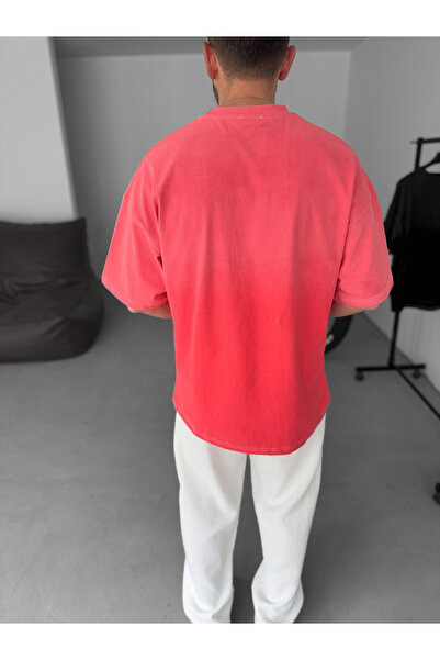 BYBASICMAN Μπλουζάκι με λουλούδια ροδιού που πλένεται oversized JJ-15