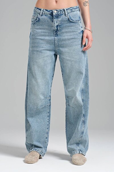 tw3 Γυναικείο τζιν χρώμα με λεπτομέρεια στο πλάι, φαρδιά εφαρμογή, 100% βαμβα...