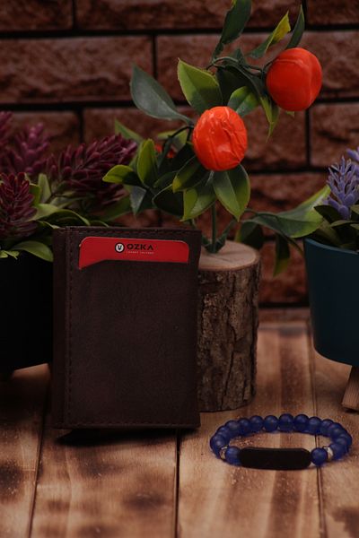 Ozka Leather Collection Кожен държач за карти с автоматичен механизъм - син гривна, подарък 3
