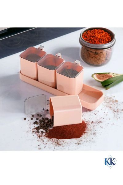 KENAN KAYA 4-Piece Round Spice Rack with Stand (Ecru)