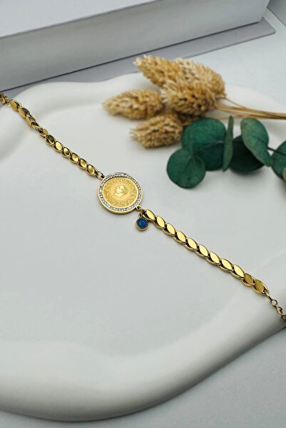 MEINE LIEBE سوار من الفولاذ بتصميم الشعير مع تفاصيل ربع ذهبية