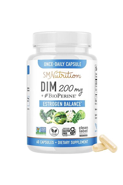 SMNutrition DIM Supplement 200mg | Estrogen Balance for Women & Men | Hormonal Acne, Menopause Support | Vegan