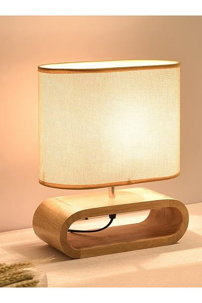 Allin Side Lamp, Modern Side Lamp with Linen Shade, Wooden Desk Lamp, Living Room Reading Lamp