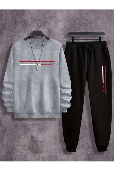 LAND MODA Men S Cozy Polyester Sweatshirt Set - Autumn/Winter Knit Fabric Stripe Pattern Outfit For,