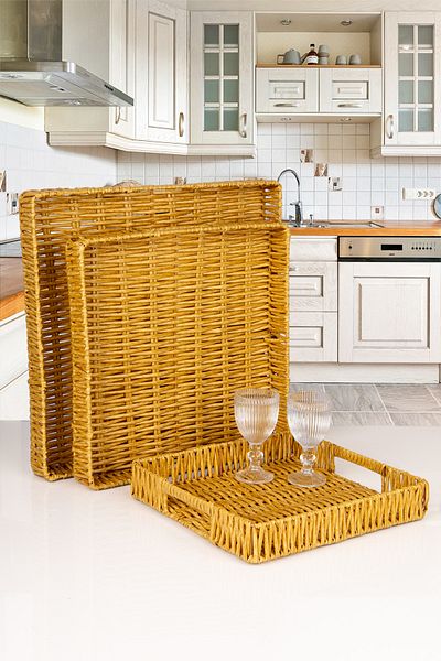 naturelove 3-Piece Wicker Service Presentation Tray Square Model