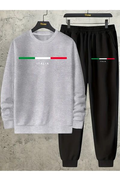 LAND MODA Italian Flag Stripe Printed Comfortable Men's Sweatshirt and Pants Set