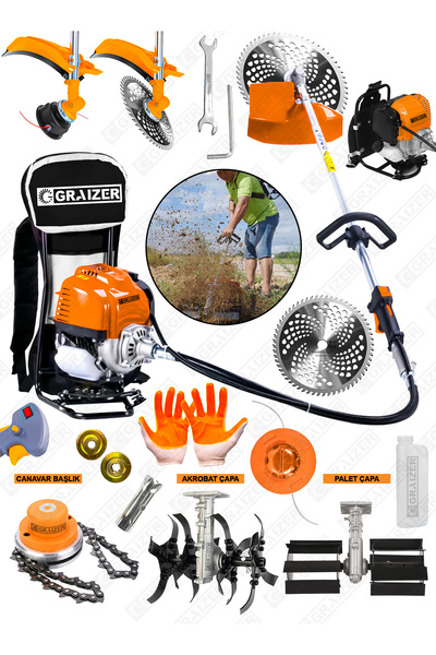 Graizer Alman Sırt Tipi Benzinli Motorlu Ot Çalı Tırpanı Çim Biçme Makinesi T...