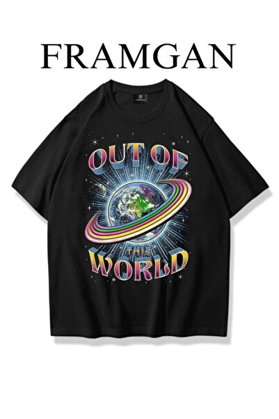 Framgan Unisex Out Of World Βαμβακερό μπλουζάκι με στάμπα σε μαύρο χρώμα