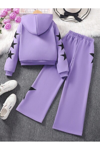 VESTIR BIEN Yıldız Baskılı Lila 3 Iplik Altı Polarlı Çocuk Alt-üst