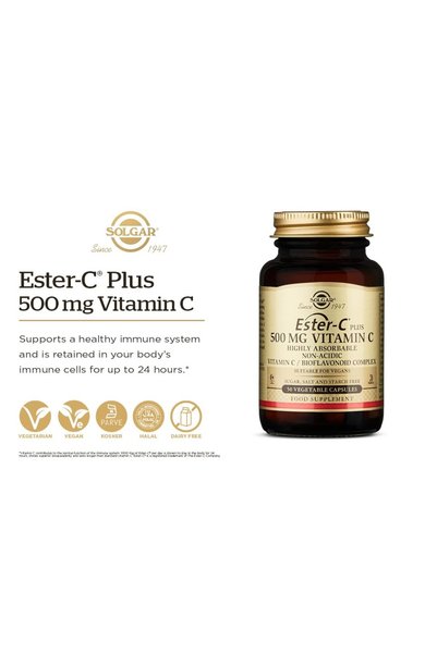Solgar Ester-C Plus 500mg Vitamin C - 50 Capsules - Gentle, Non-Acidic - Immune Support - Vegan, Non-GMO