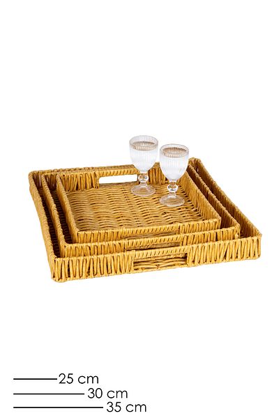 naturelove 3-Piece Wicker Service Presentation Tray Square Model