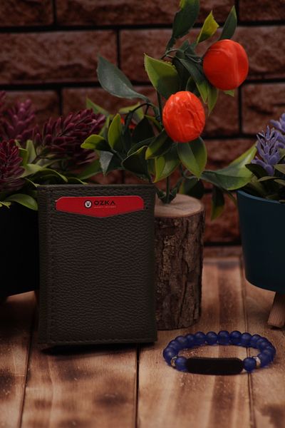 Ozka Leather Collection Δερμάτινη κάρτα με αυτόματο μηχανισμό - Δώρο μπλε βραχιολάκι 3