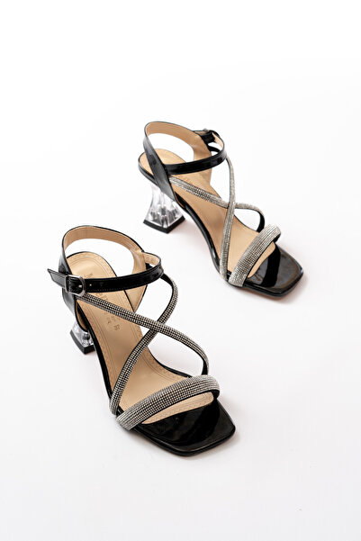 Weynes Women's Black Cross Heel Transparent Strap Sandals Wsb0748