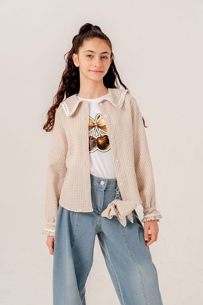 GİYİCEM TEKSTİL Girl's Water Stone Shirt T-Shirt Double Set 1805