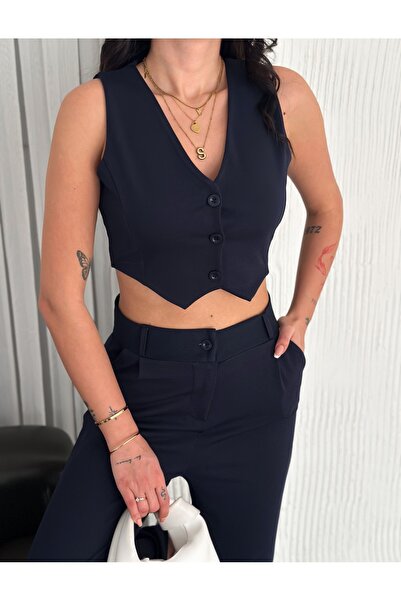 02Lady Fashion Σετ κρεπ γιλέκο και παντελόνι