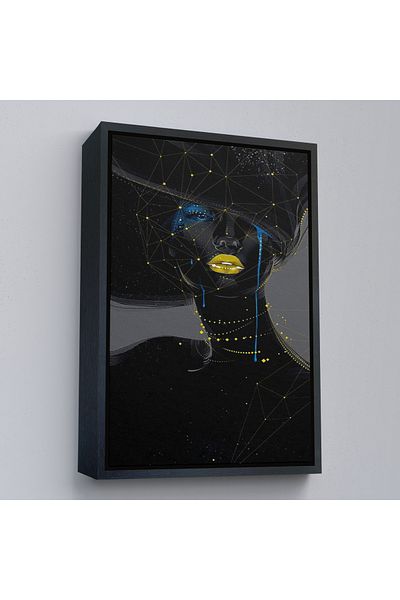 Harita Sepeti Pictură decorativă de perete pentru femei, negru surreal, cu cadru auriu