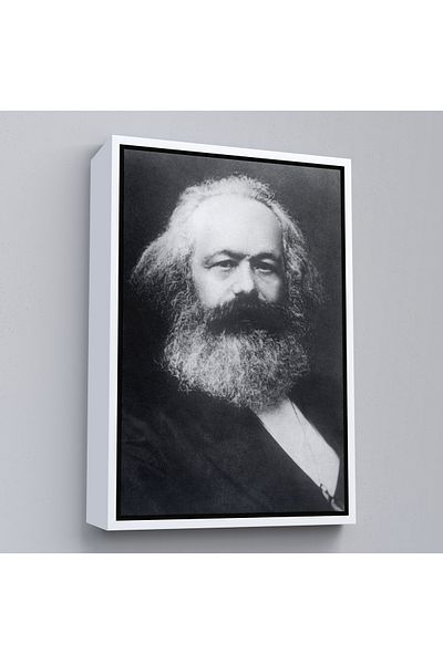 Harita Sepeti Karl Marx Black and White Decorative Canvas Print with White Frame