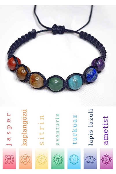 Herkimer Doğal Taş Orijinal Doğaltaş 7 Çakra Makrome Ayarlanabilir Bileklik