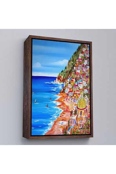 Harita Sepeti Italia La Bella Positano Amalfi Coast Pictură de perete cu cadru alb