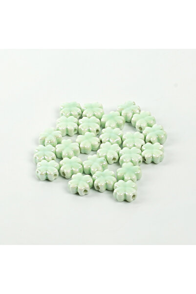 yfhobi 1 Adet - 11 mm Yonca Desenli Porselen Boncuk, Su Yeşili Renk Porselen ...