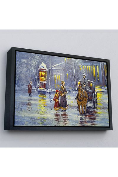 Harita Sepeti Vedere în ulei de oraș vechi și cărucior de cal cu cadru auriu Pictură decorativă pe pânză