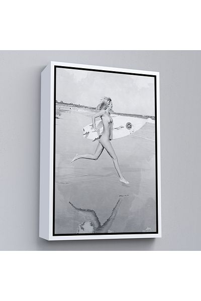 Harita Sepeti Naked Surfer Woman Canvas Print cu cadru alb
