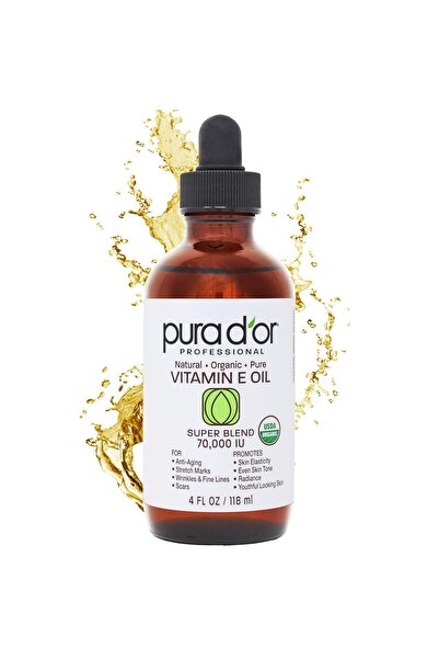 Pura D'or 4 أونصة من مزيج زيت فيتامين E العضوي بتركيز 70000 وحدة دولية - خالٍ...