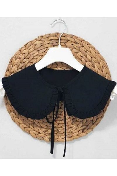Eylülce Butik Guler de cămașă din bumbac mobil cu volane negre