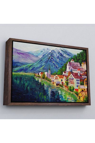 Harita Sepeti Λευκό πλαίσιο Αυστρία Hallstatt Ελαιογραφία Εμφάνιση Διακοσμητικός πίνακας τοίχου σε καμβά