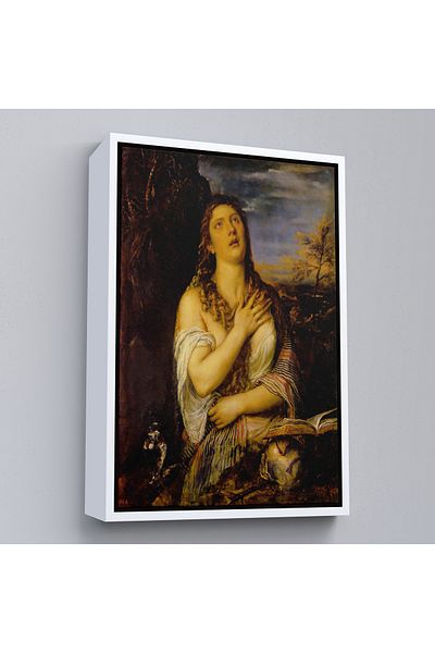 Harita Sepeti Pictură pe pânză „Magdalena penitentă” de Titian Tiziano Vecellio cu cadru alb