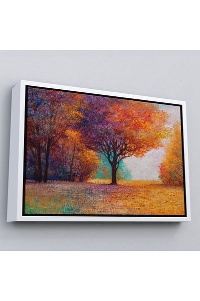 Harita Sepeti Peisaj de toamnă în cadru alb Pictură în ulei Vedere Pictură decorativă pe pânză