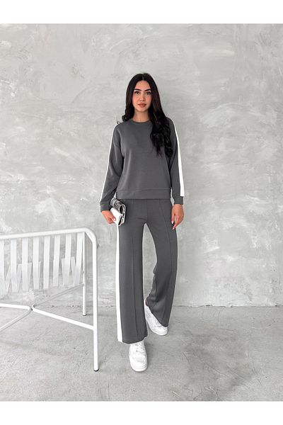 sportiness Wide Stripes Soft Texture Modal Fabric Tracksuit Set