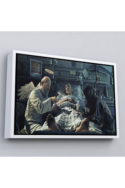 Harita Sepeti Tablou pe pânză cu cadru alb Grim Reaper și înger care joacă jocuri de noroc, tablou cu îngerul morții