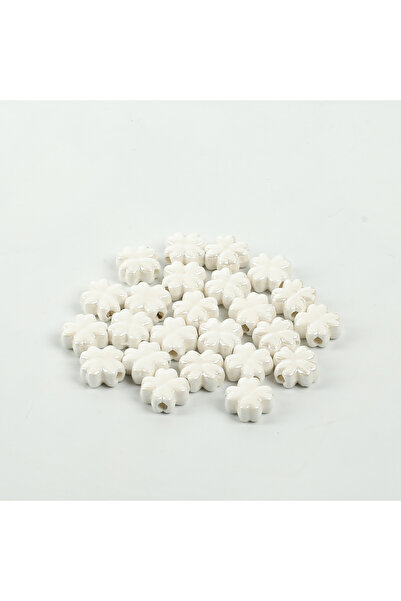 yfhobi 1 Adet - 11 mm Yonca Desenli Porselen Boncuk, Beyaz Renk Porselen Takı...