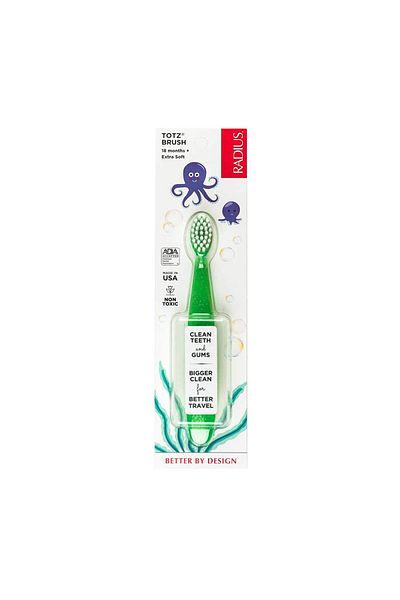 Radius Totz Toothbrush Extra Soft, BPA Free, ADA Accepted, for Kids 18+ Months - Green Sparkle, Pack of 1