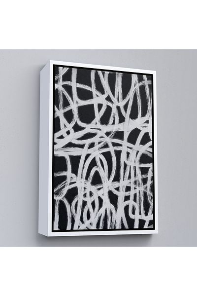 Harita Sepeti Tablou de linii abstracte alb-negru cu cadru alb