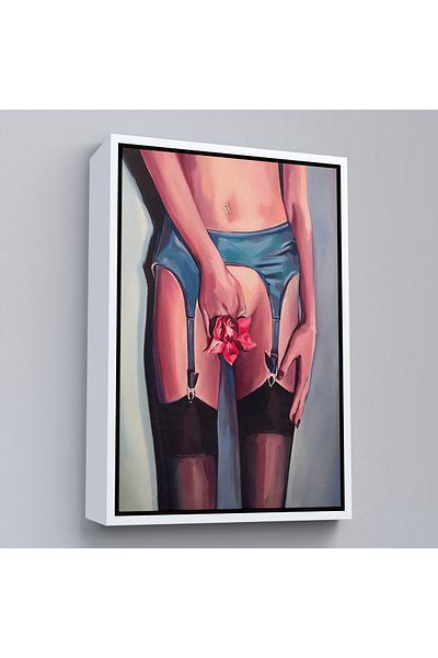 Harita Sepeti Nude Sexi Woman Surreal Wall Painting with White Frame