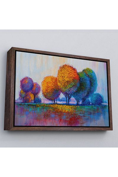 Harita Sepeti Arbori colorați în cadru alb Vizualizare pictură în ulei Pictură decorativă pe pânză