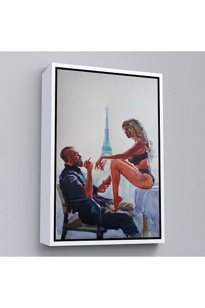 Harita Sepeti Paris Eiffel View Valentine cu cadru alb, vedere acuarelă, pictură murală