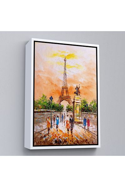 Harita Sepeti Turnul Eiffel cu cadru alb Vedere peisaj Pictură în ulei Pictură decorativă pe pânză